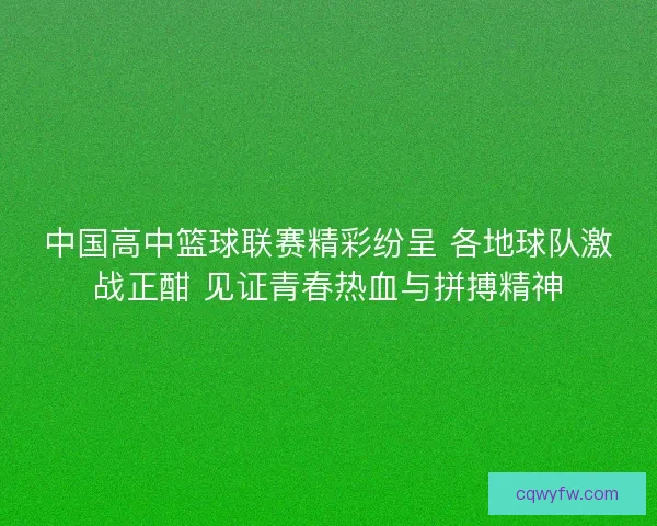 中国高中篮球联赛精彩纷呈 各地球队激战正酣 见证青春热血与拼搏精神